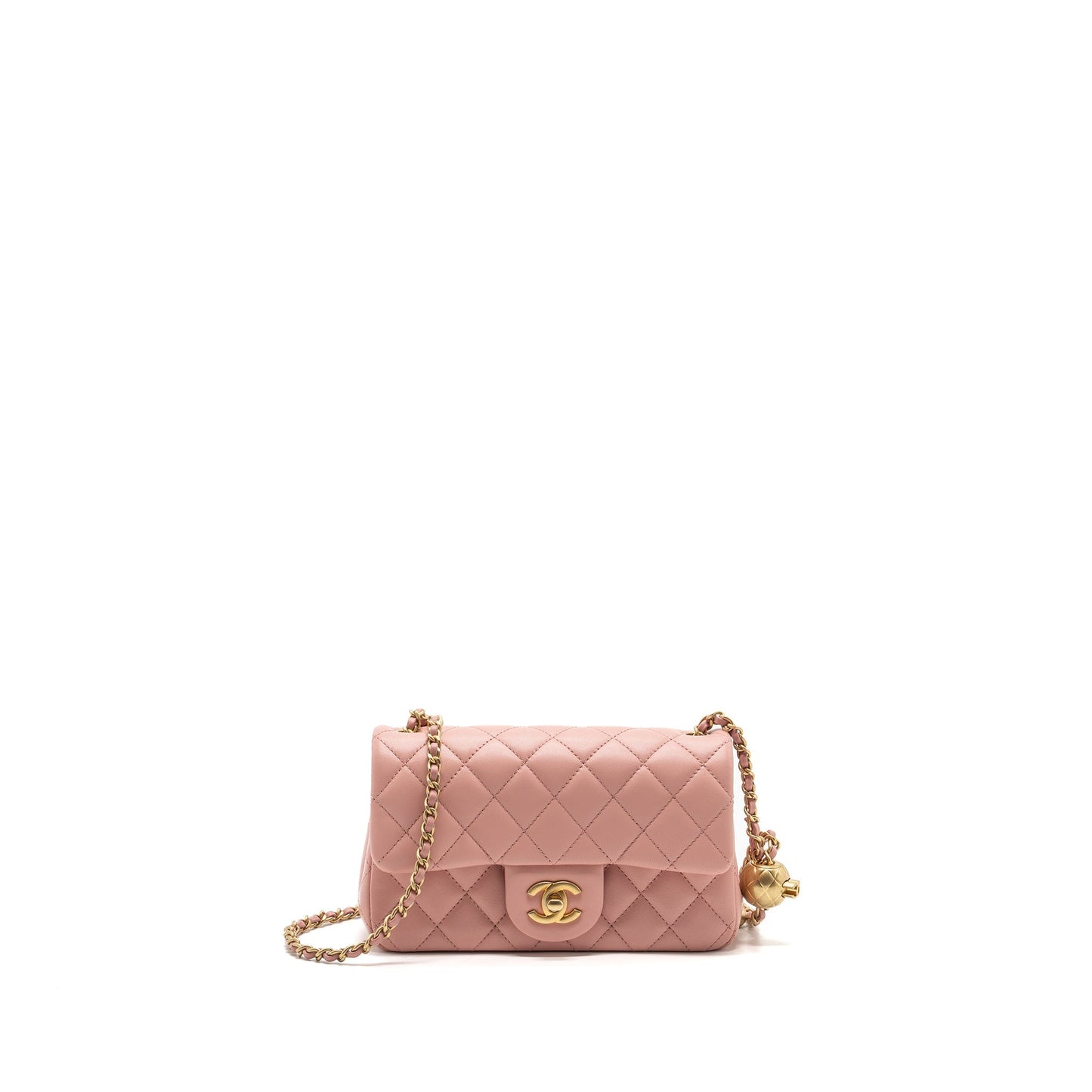 Chanel Pearl Crush mini Rectangular flap bag lambskin pink  (Microchip)