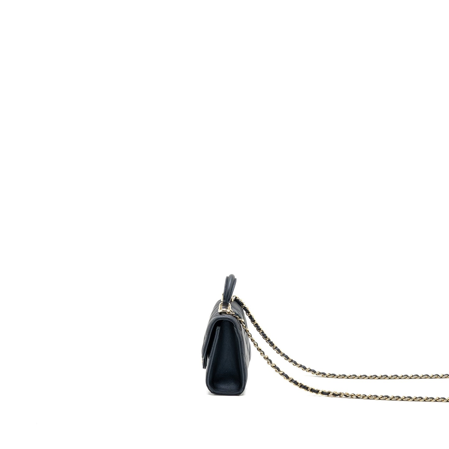 Chanel Top Handle Mini Flap Bag Pearly Lambskin Dark Blue L(microchip)