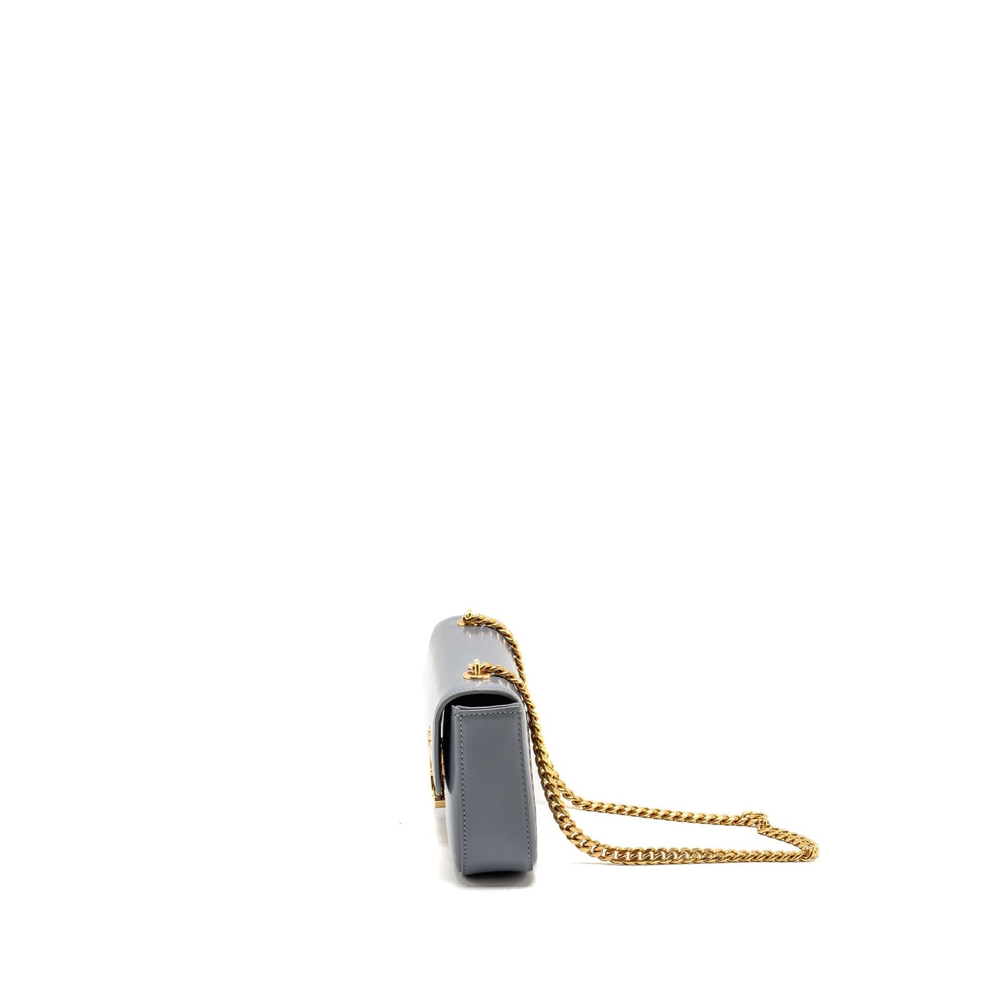 Luxury CELINE Chain Shoulder Bag Claude Shiny Calfskin Blue Grey GHW