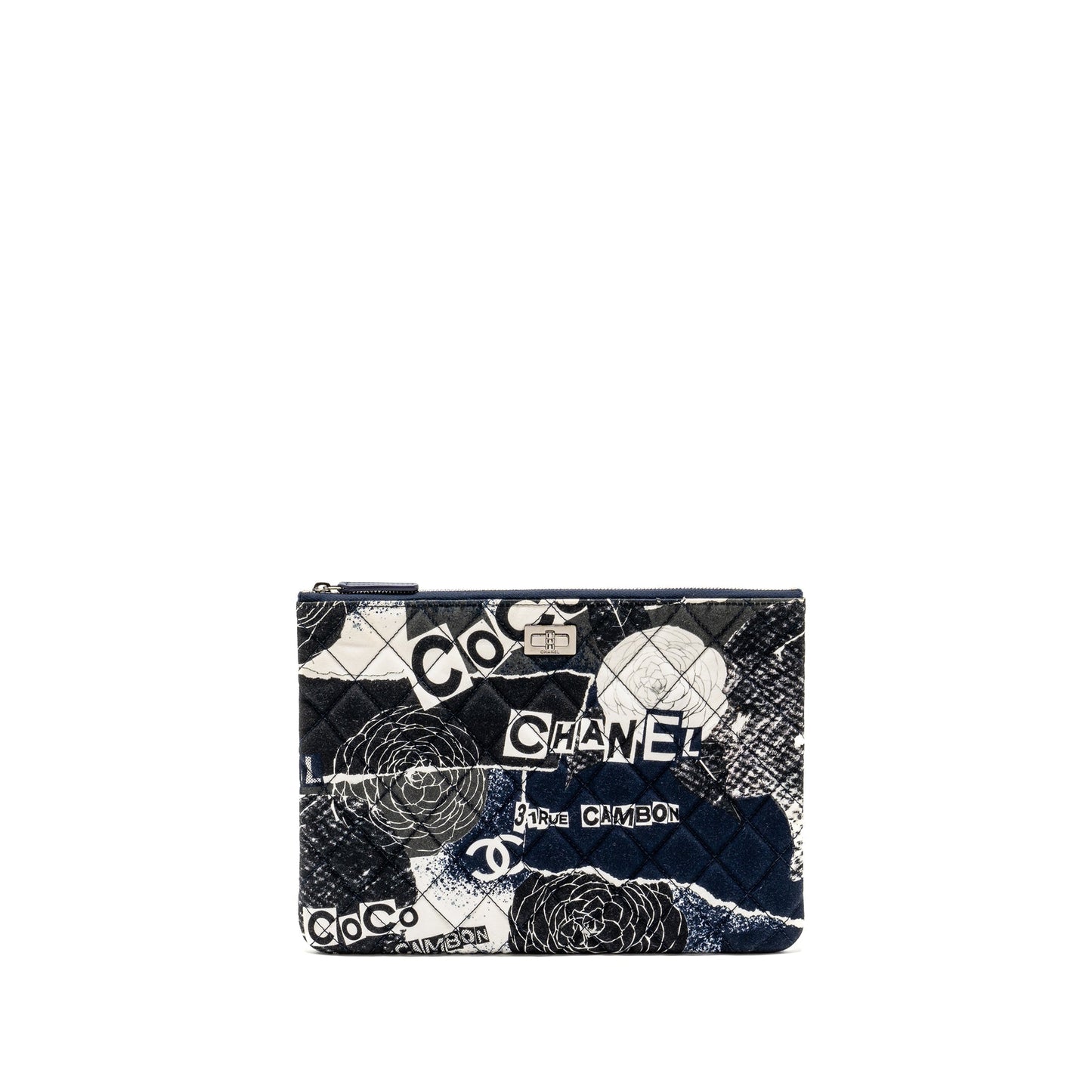 Chanel Coco Printed Medium 2.55 Reissue O-Case Pouch Fabric Black/White Ruthenium