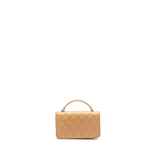Chanel top handle mini flap clutch lambskin beige L (Microchip)