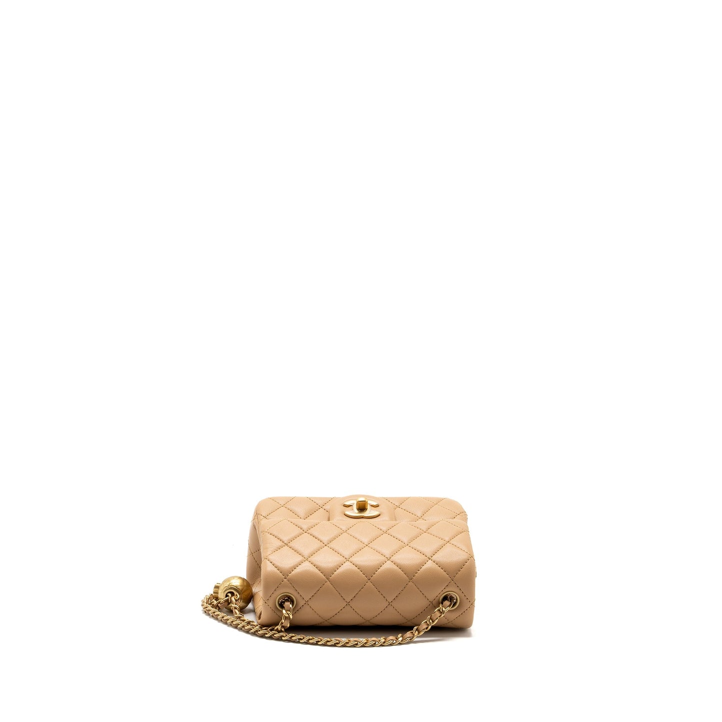 Chanel 23K Pearl Crush mini square Flap bag lambskin beige  (Microchip)