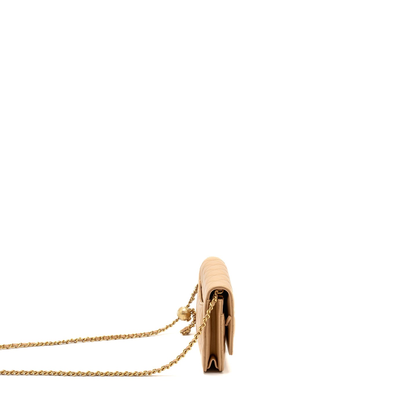 Chanel Pearl Crush Wallet On Chain Lambskin Beige  (microchip)