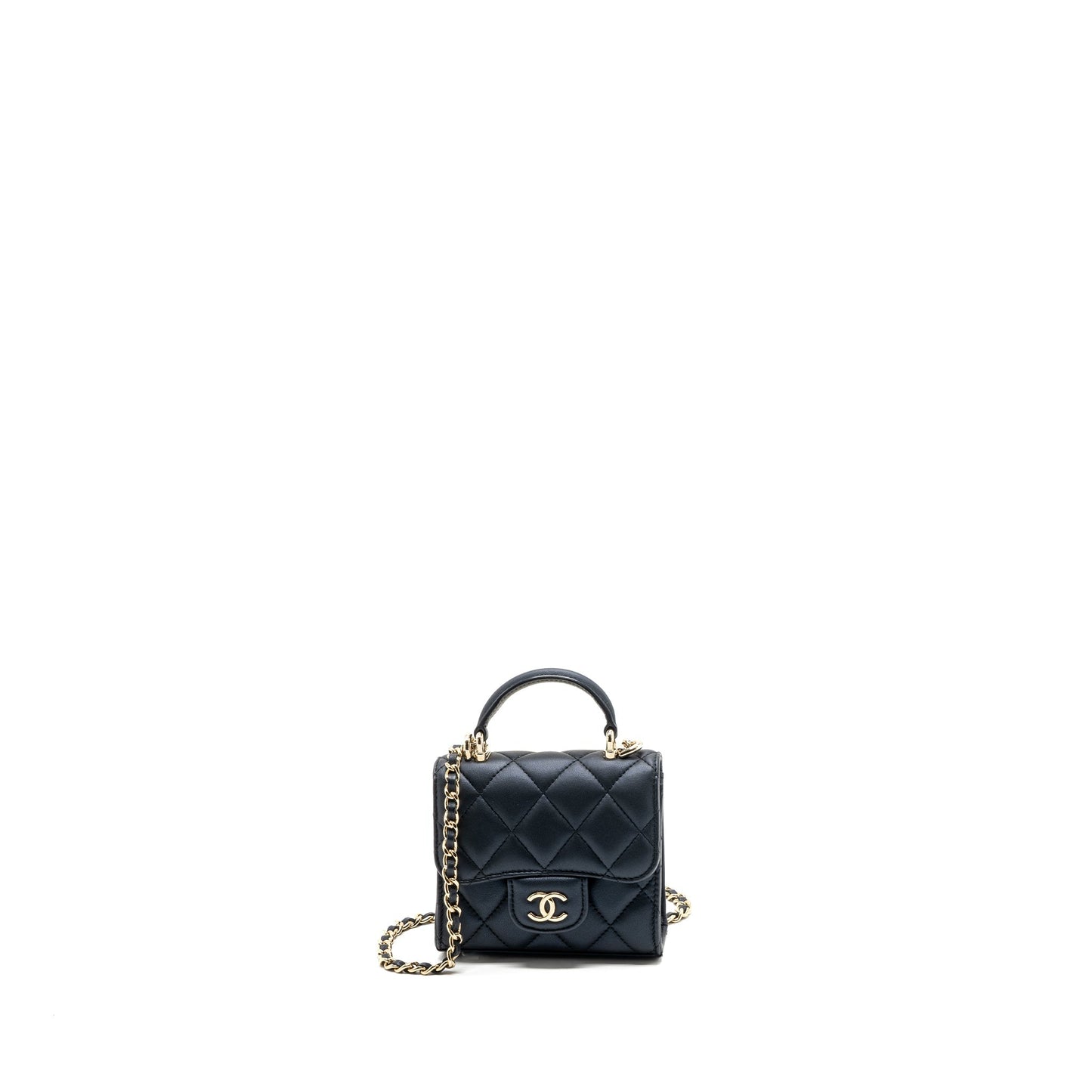 Chanel Top Handle Mini Flap Bag Pearly Lambskin Dark Blue L(microchip)