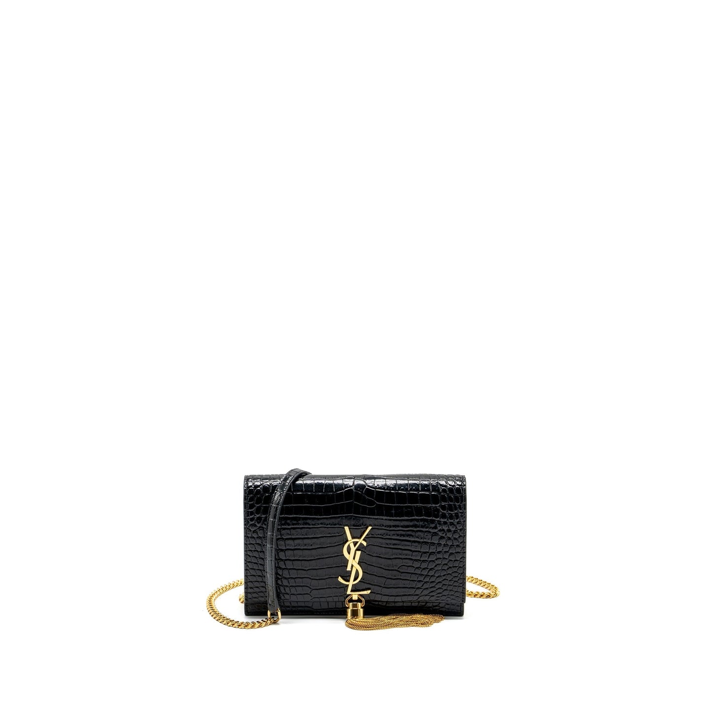 Saint Laurent/ Kate Tassel Crocodile-Embossed Calfskin Black