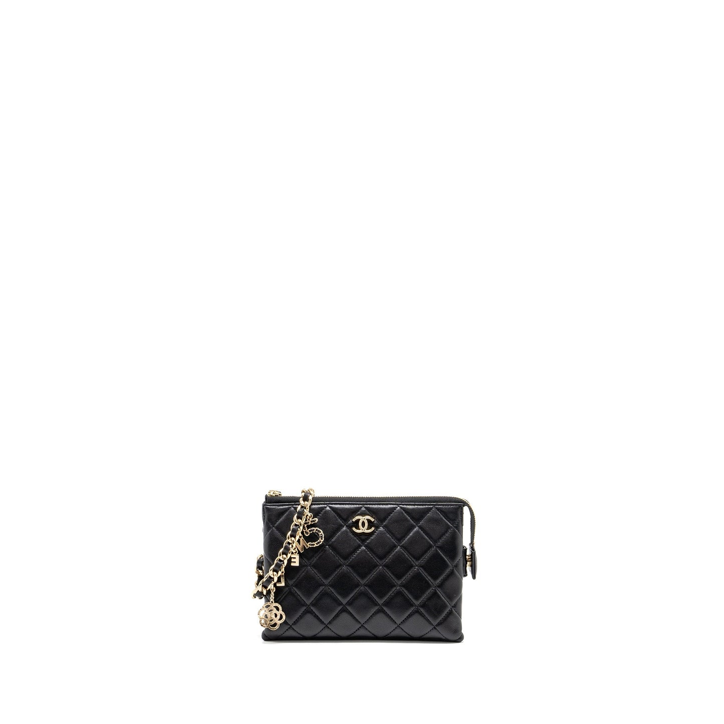 Chanel Coco Charms Quilted Pouch Bag Lambskin Black