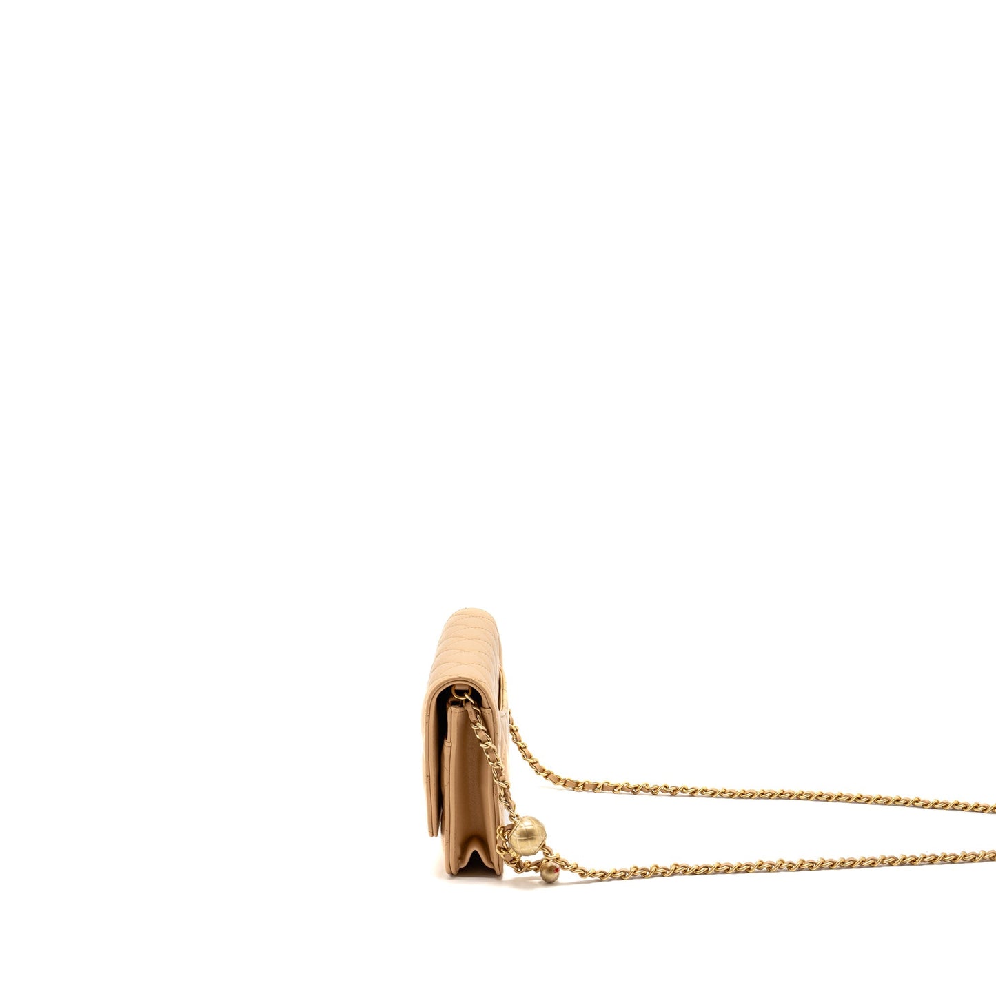 Chanel Pearl Crush Wallet On Chain Lambskin Beige  (microchip)