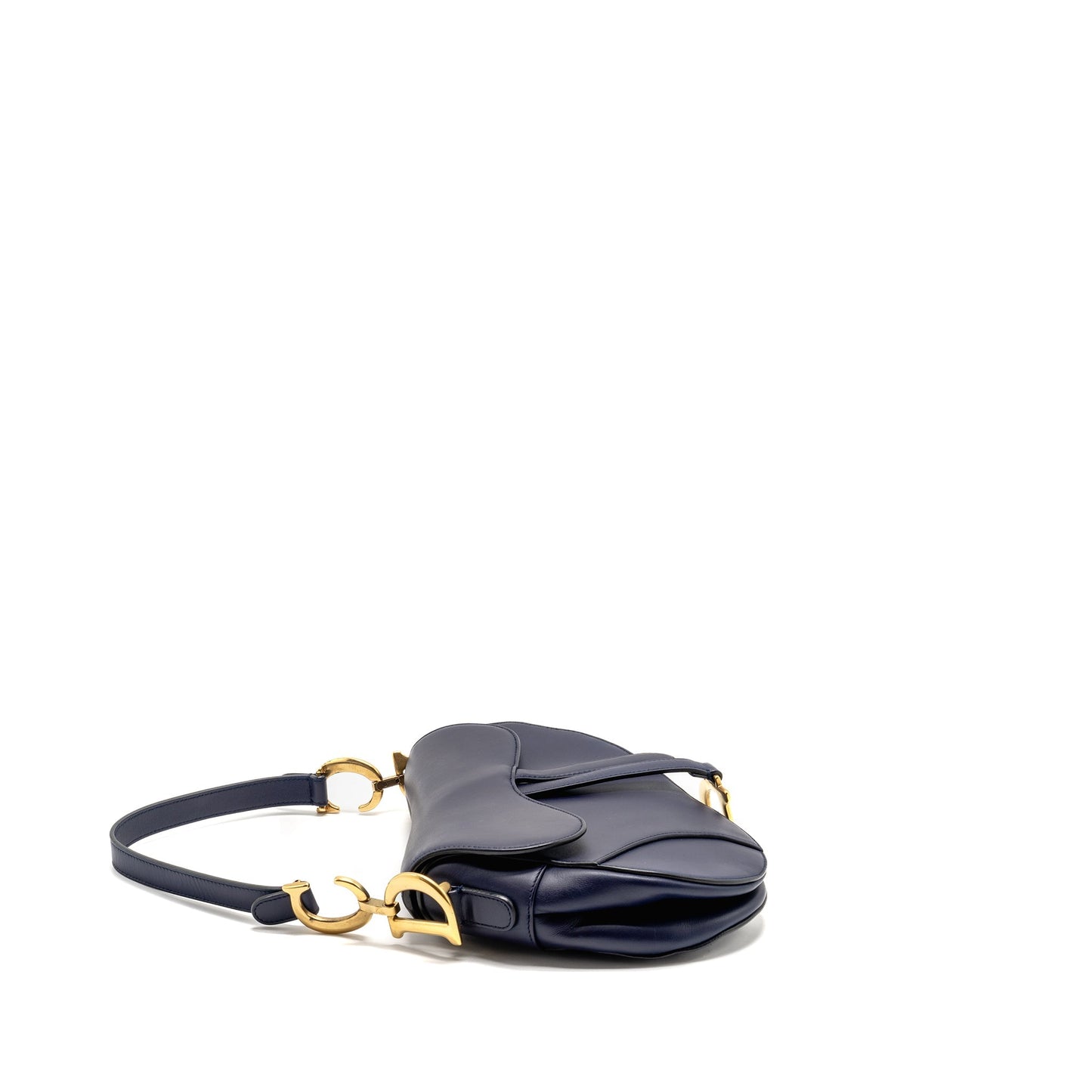 Dior Medium Saddle Purse Calfskin Navy with Black Oblique Strap