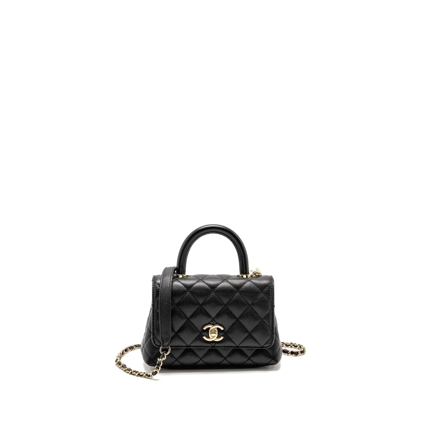 CHANEL Mini Coco Handle Caviar Black L (Microchip)