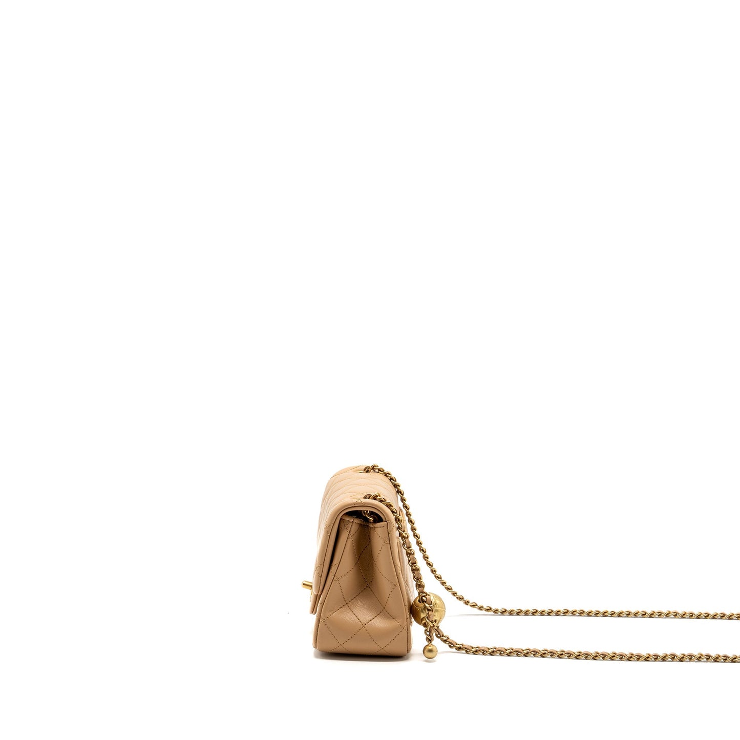 Chanel 23K Pearl Crush mini square Flap bag lambskin beige  (Microchip)