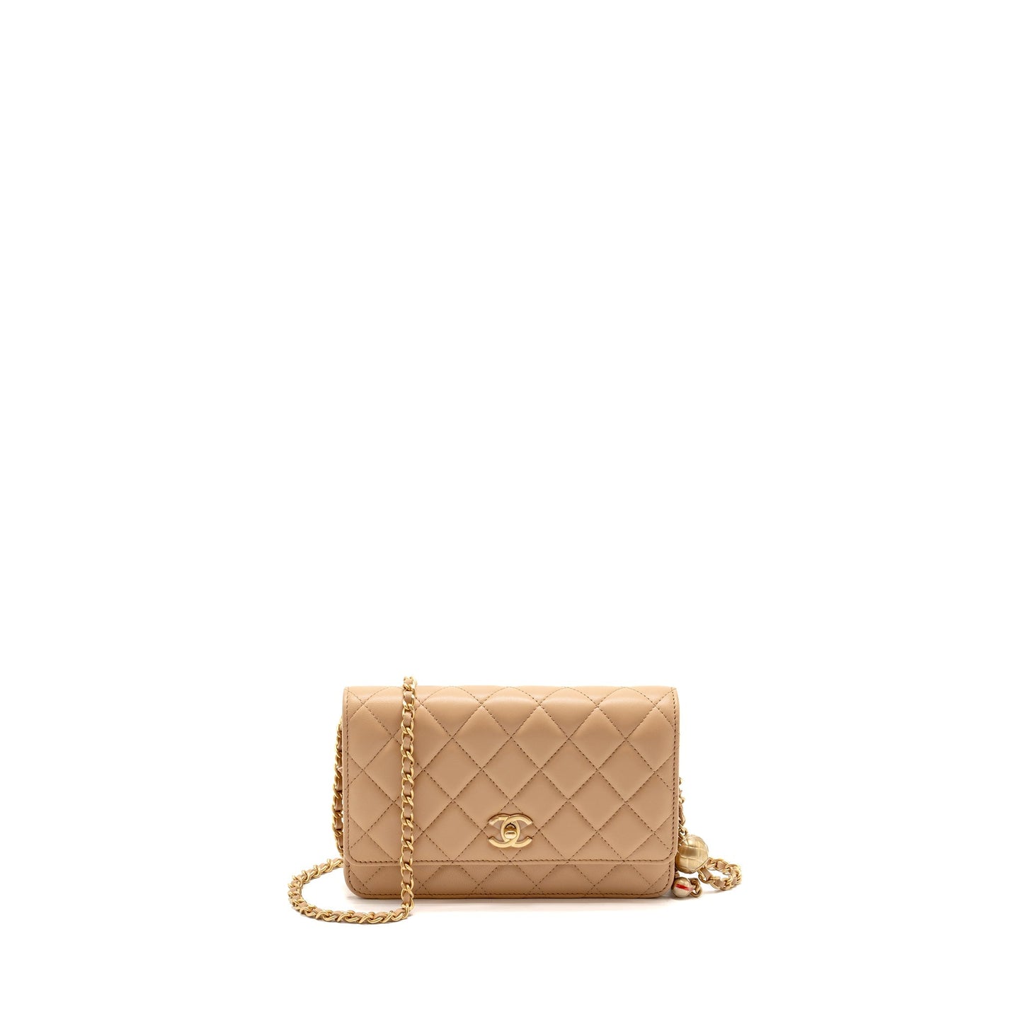 Chanel Pearl Crush Wallet On Chain Lambskin Beige  (microchip)