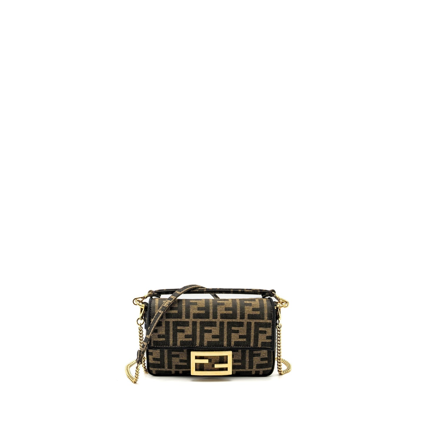 Fendi Mini Baguette Purse Jacquard Fabric Brown