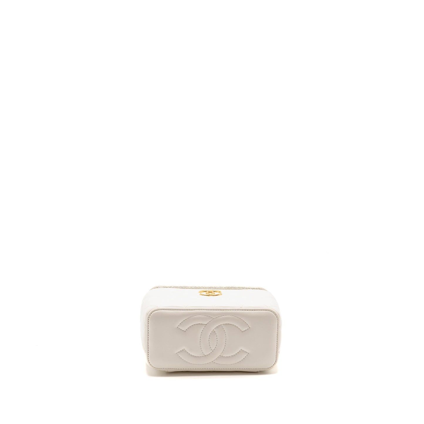 Chanel Gold Pillar Adjustable Chain Long Vanity Lambskin White  (Microchip)