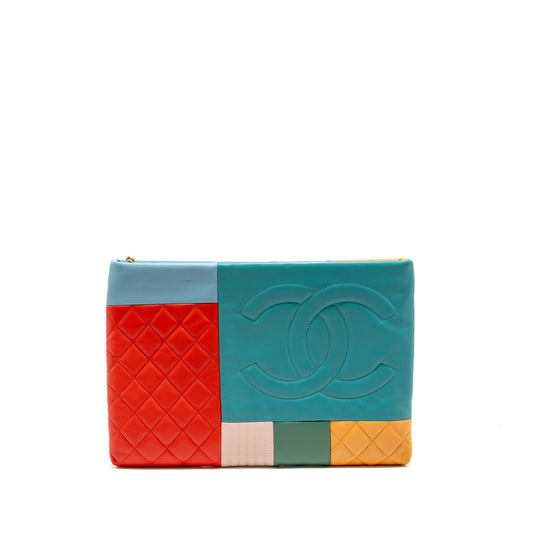 Chanel 17C Large Colourblock O-Case Clutch Lambskin Multicolour