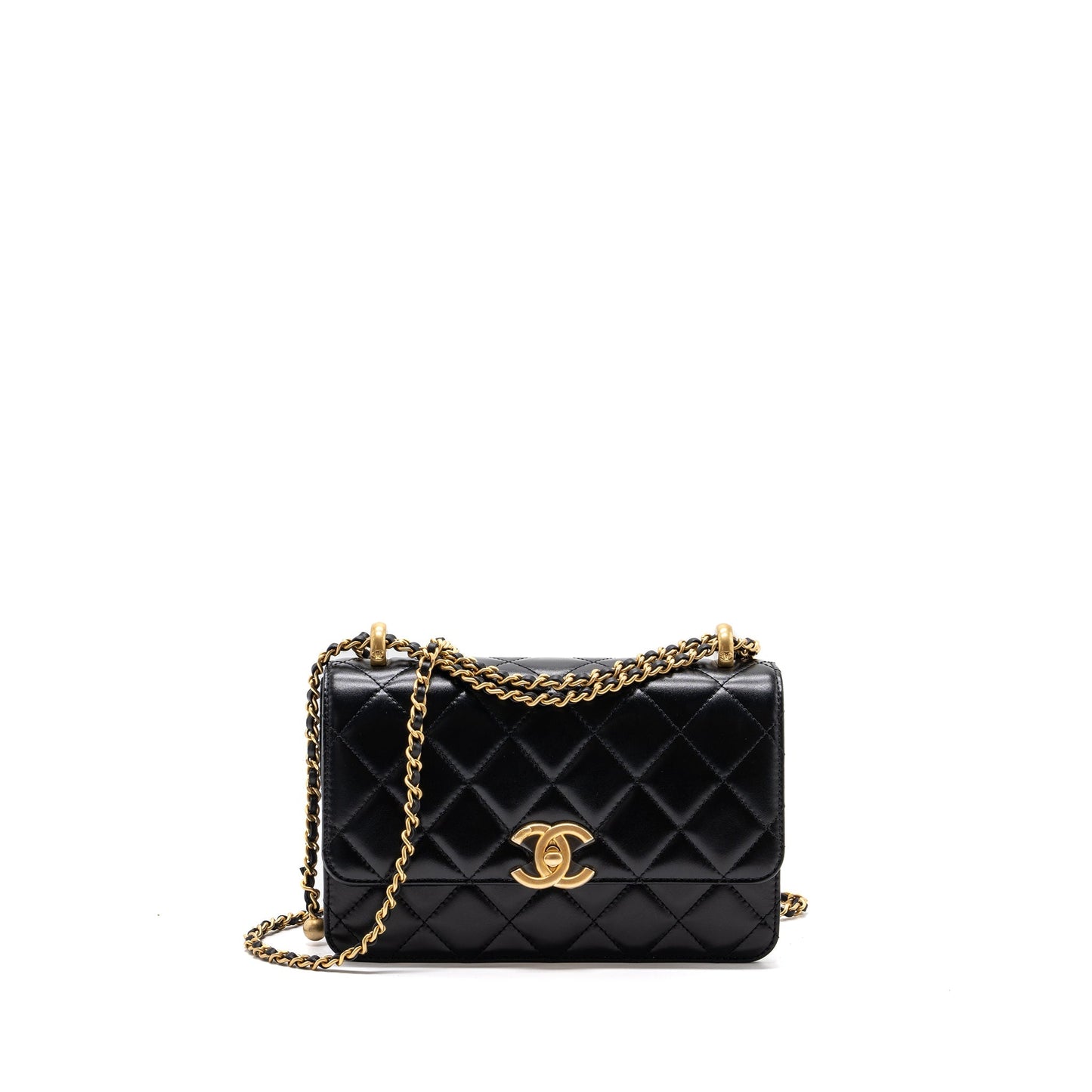 Chanel 24C gold crush flap bag calfskin black  (microchip)