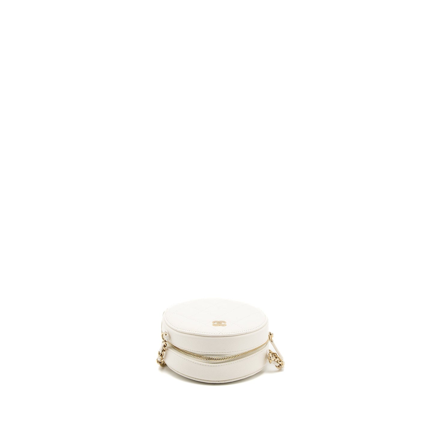 Chanel Round Clutch With Chain Caviar White L