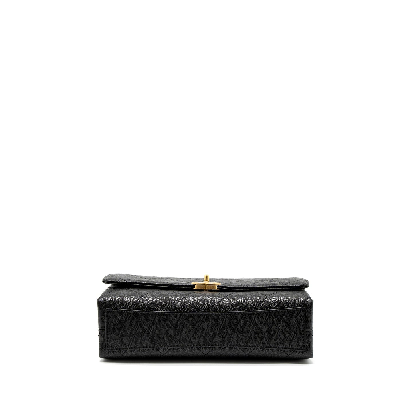 Chanel Flap Bag With Detail Chain Grained Calfskin Black Brushed  (Microchip)