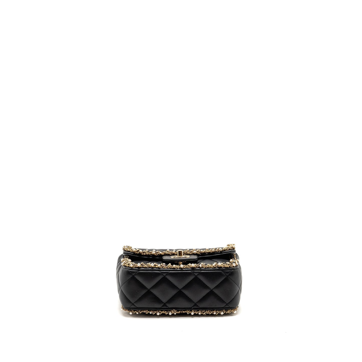 Chanel Pearl Detailed Edge Mini Flap Bag Lambskin Black L (Microchip)