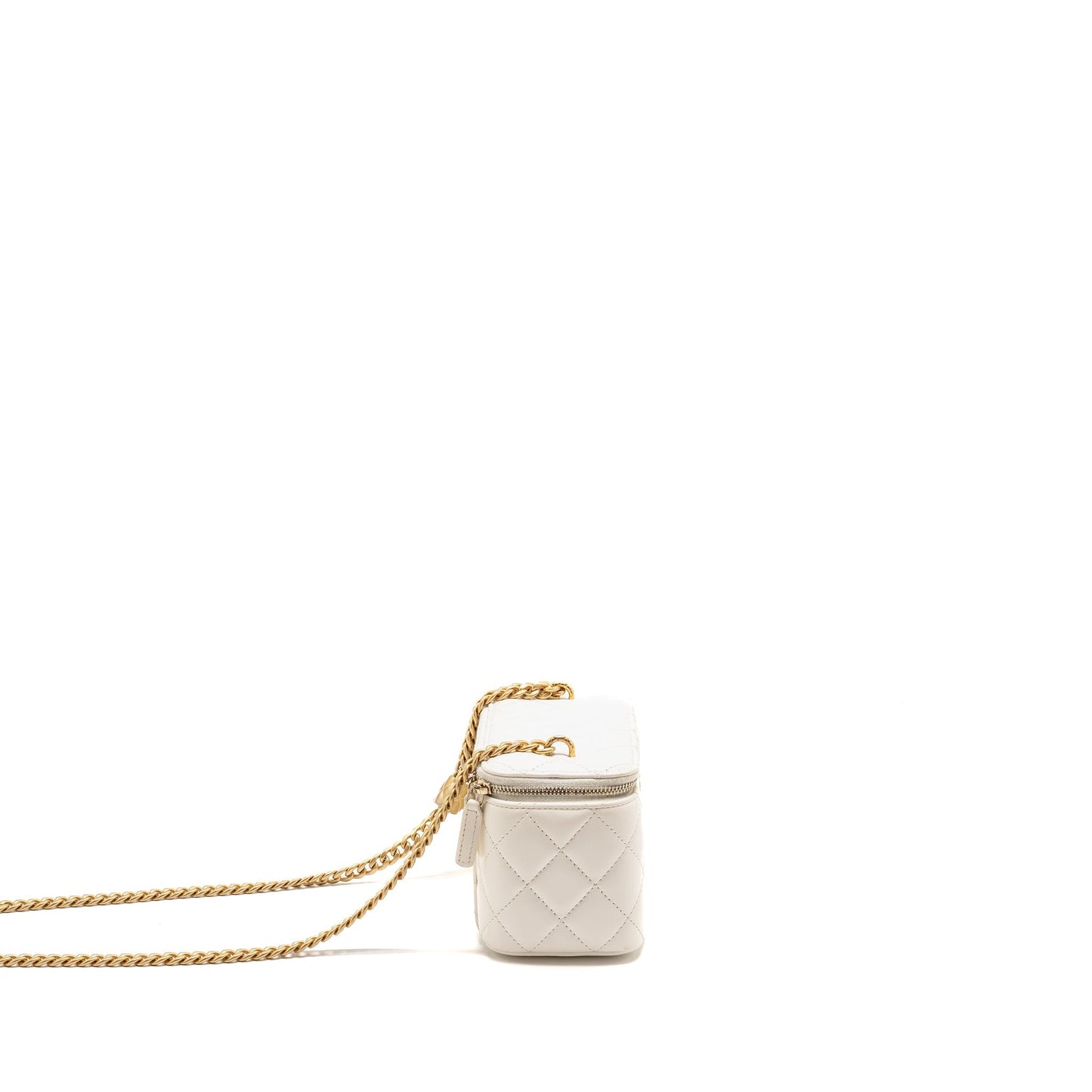 Chanel Gold Pillar Adjustable Chain Long Vanity Lambskin White  (Microchip)