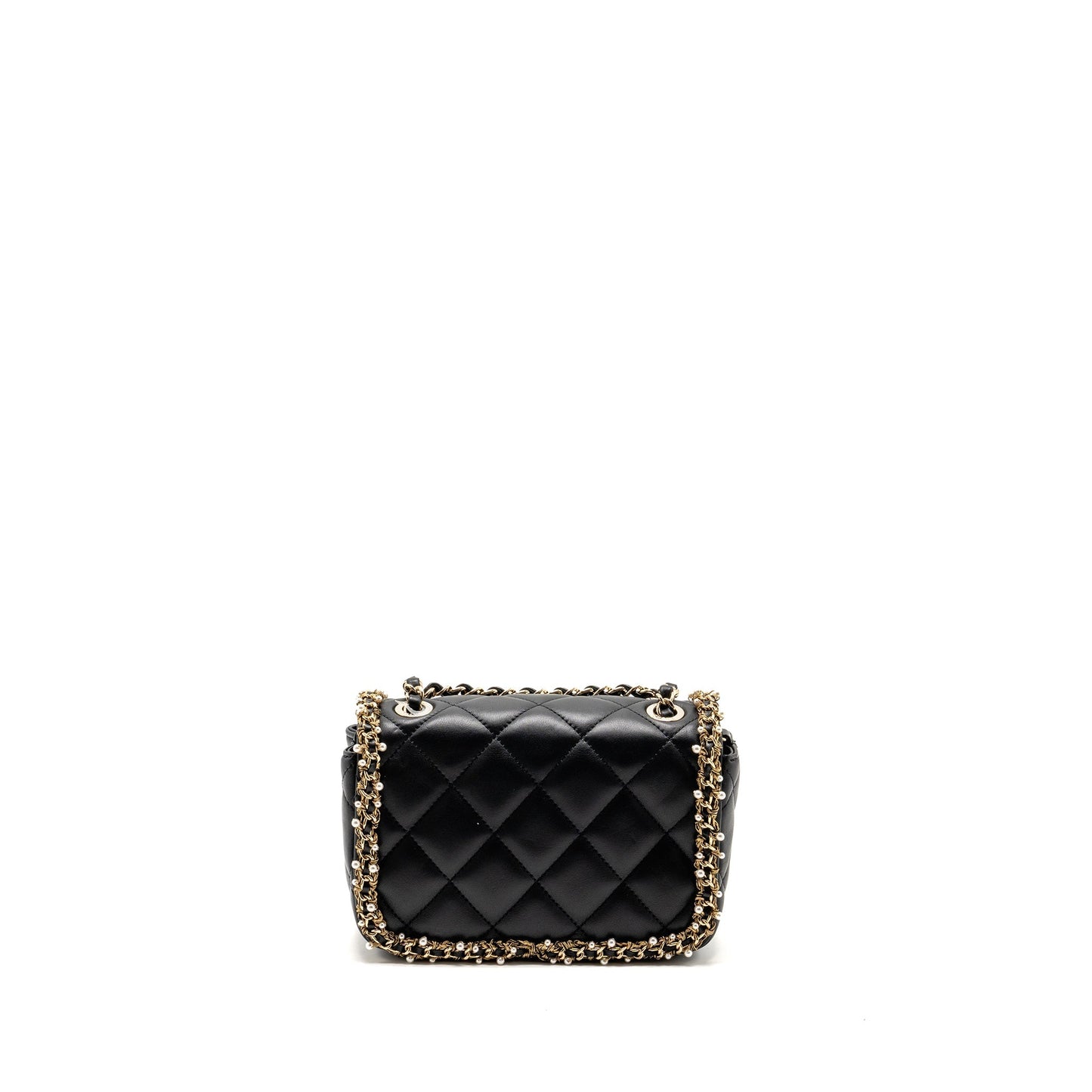 Chanel Pearl Detailed Edge Mini Flap Bag Lambskin Black L (Microchip)