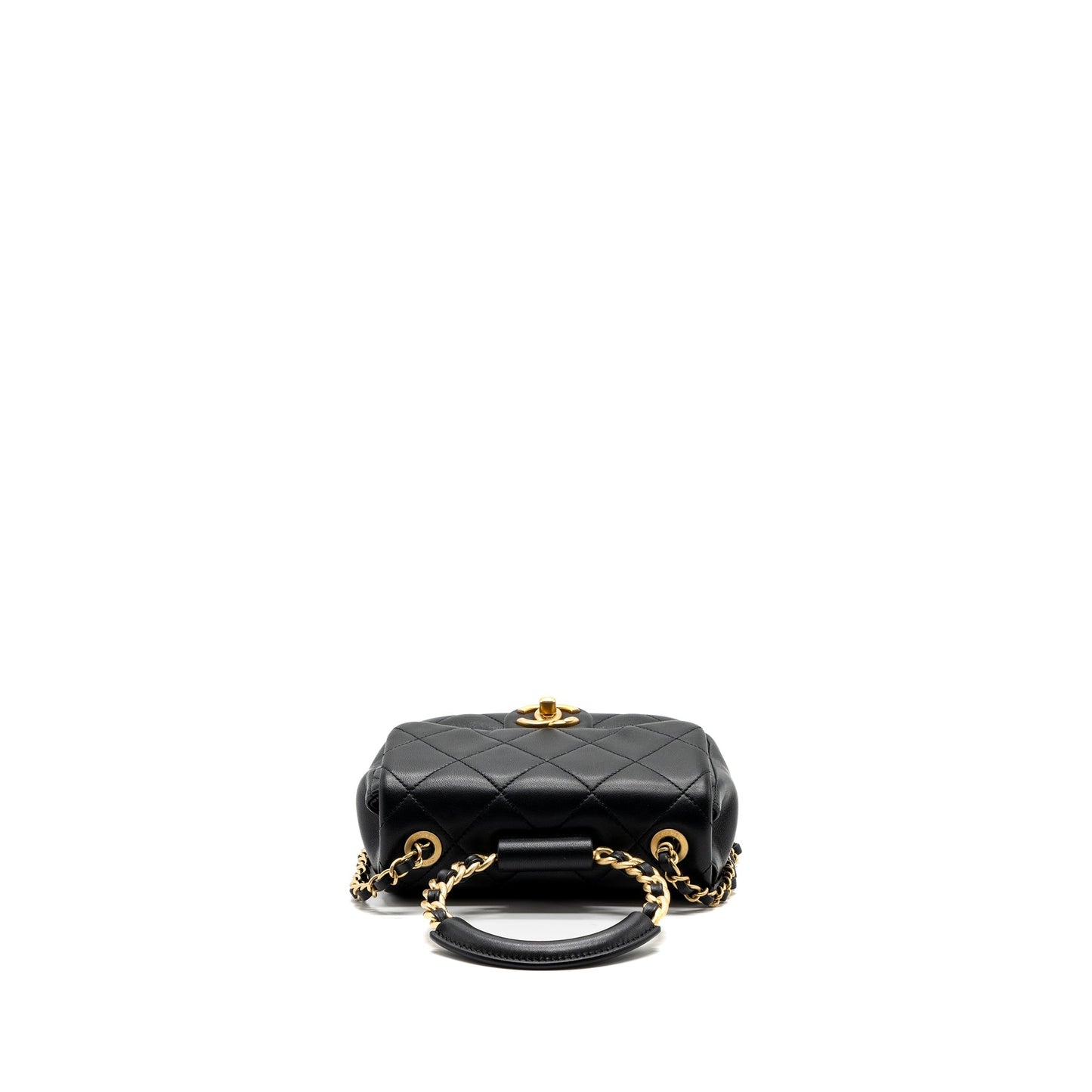 Chanel CIRCULAR HANDLE QUILTED FLAP BAG LAMBSKIN BLACK BRUSHED