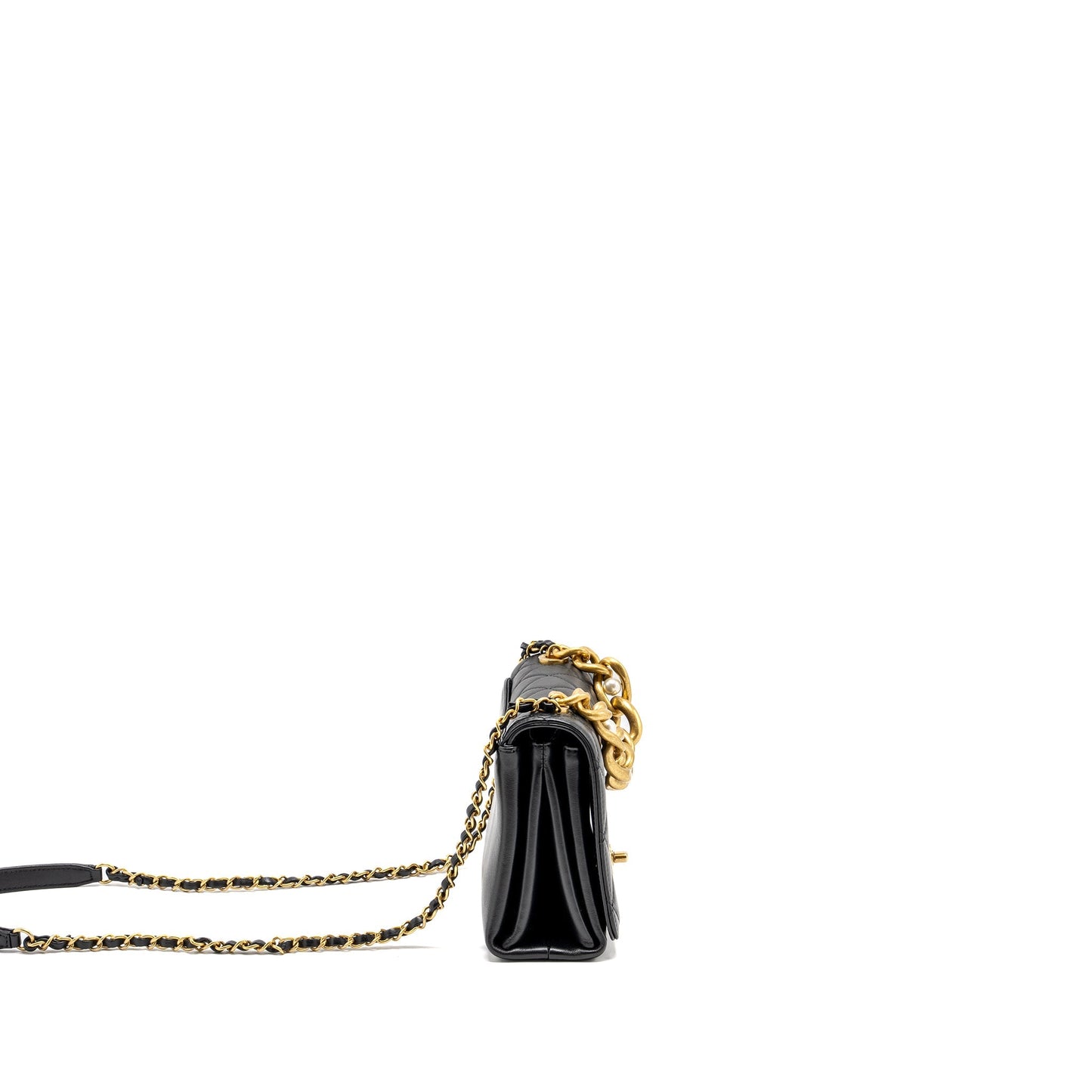 CHANEL Seasonal Flap Bag Giant Chain Handle with Pearl Calfskin Black Brush  (Microchip)