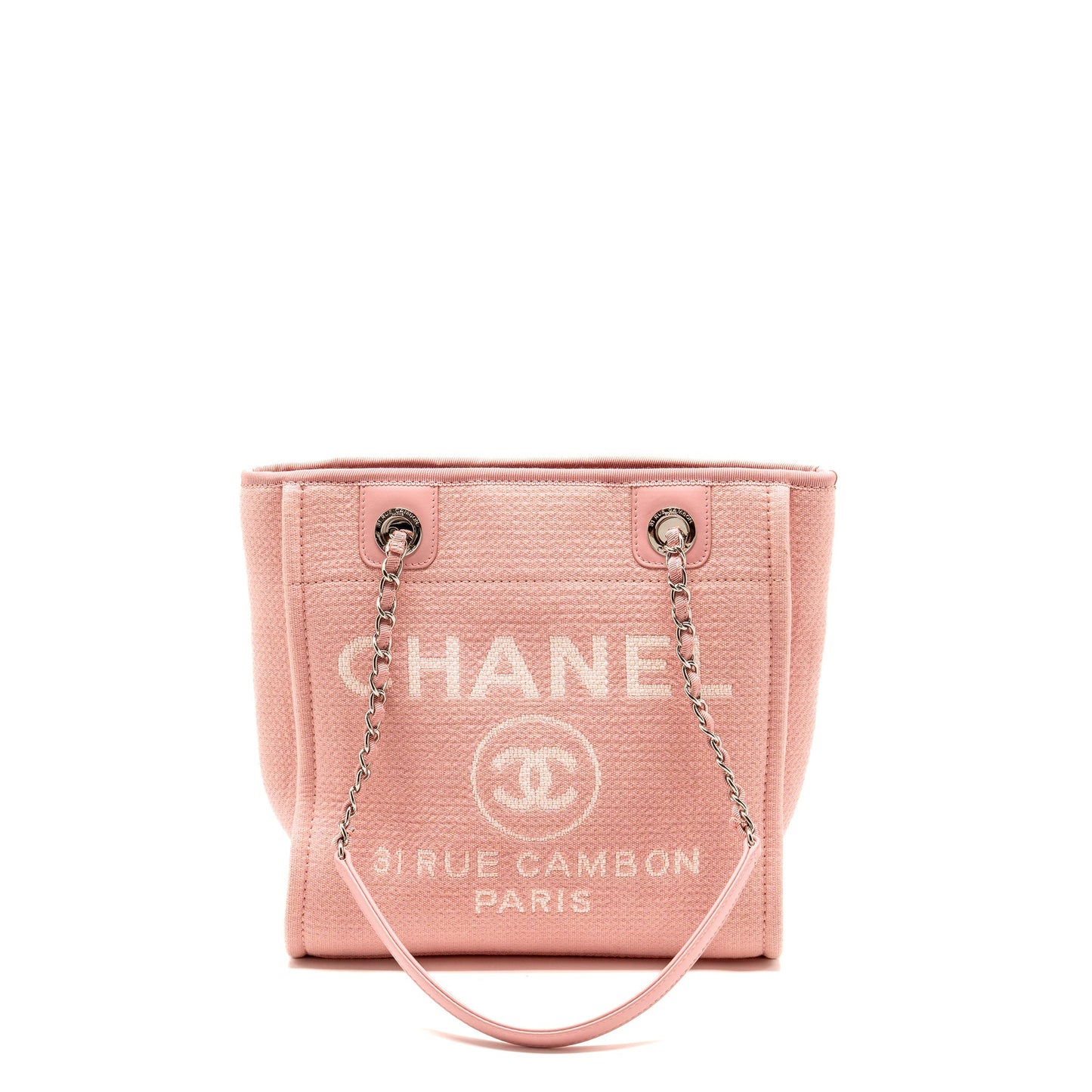 Chanel Deauville Pm Tote Bag Canvas Pink  (microchip)