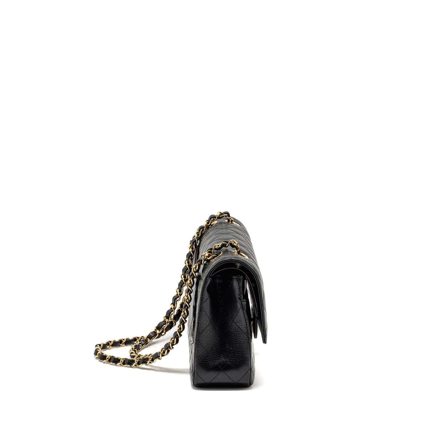 CHANEL Medium Classic Double Flap Bag Caviar Black  (Microchip)