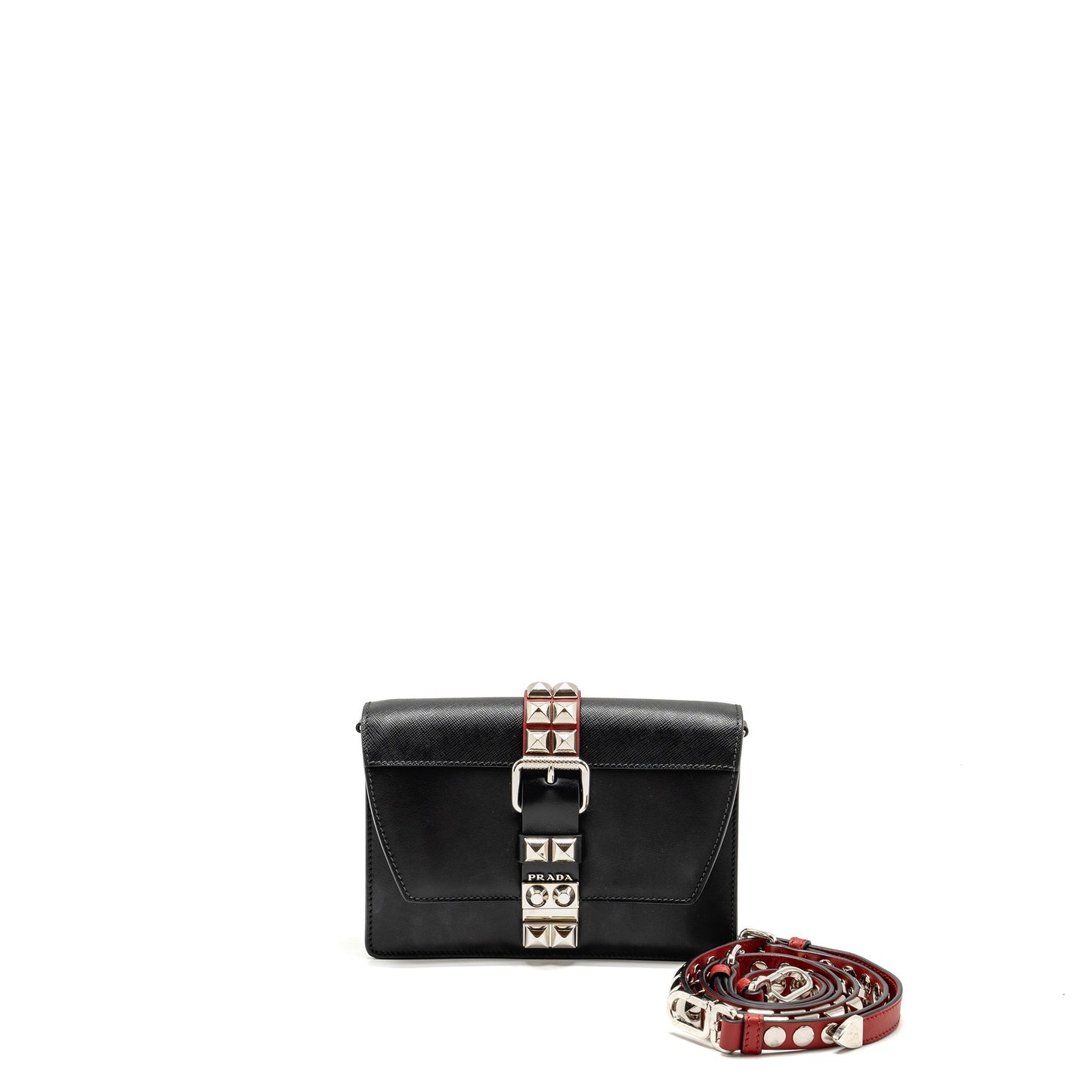 Prada Electra City Flap Purse Calfskin Black/Red