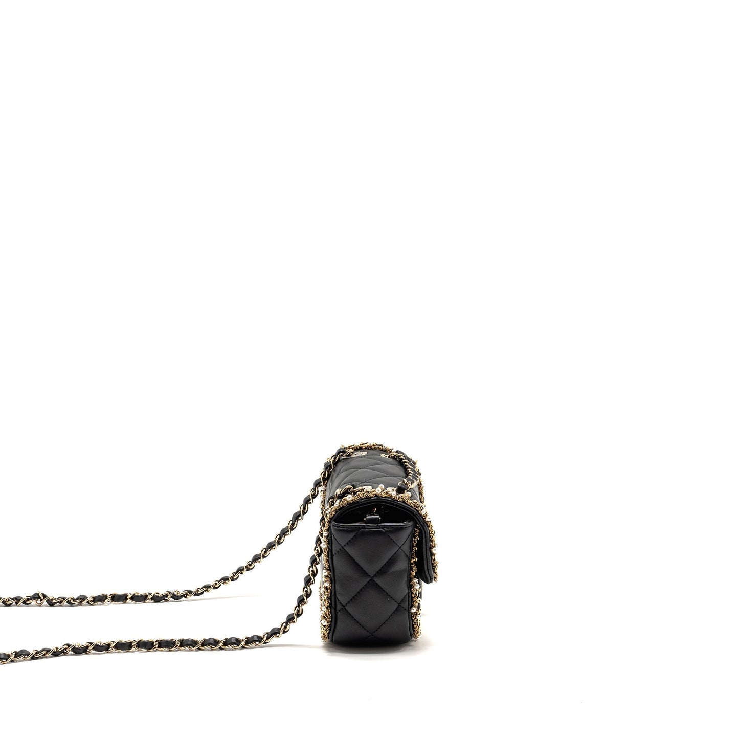 Chanel Pearl Detailed Edge Mini Flap Bag Lambskin Black L (Microchip)