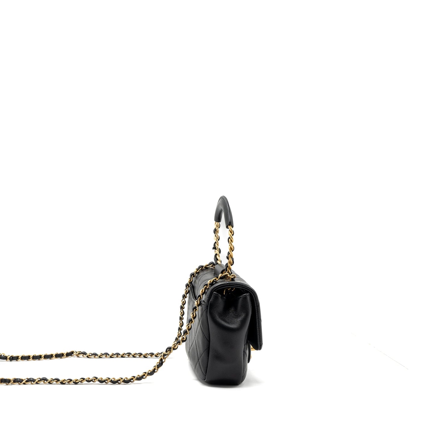 Chanel CIRCULAR HANDLE QUILTED FLAP BAG LAMBSKIN BLACK BRUSHED