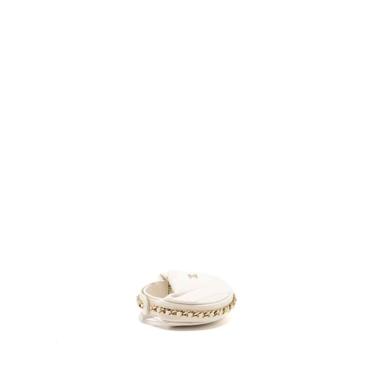 Chanel 23C Round Clutch Lambskin White L (Microchip)