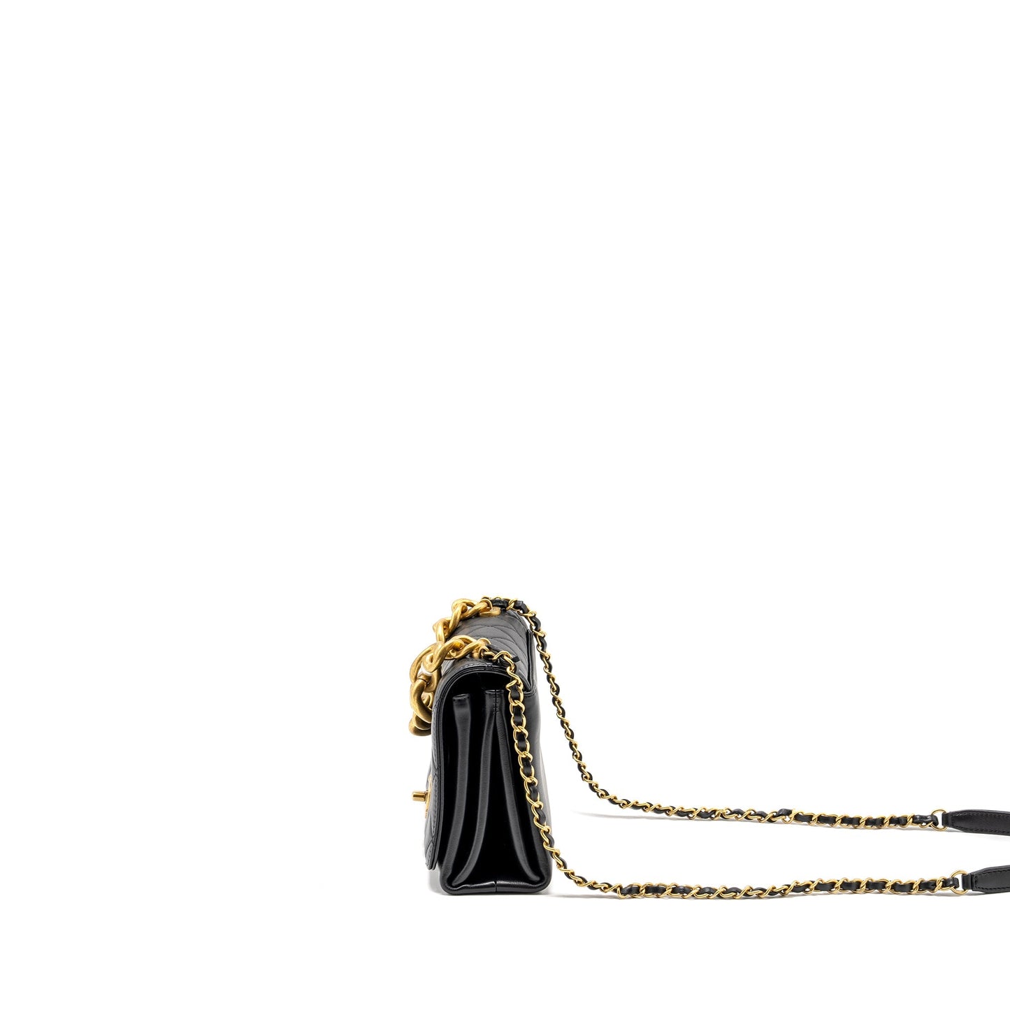 CHANEL Seasonal Flap Bag Giant Chain Handle with Pearl Calfskin Black Brush  (Microchip)