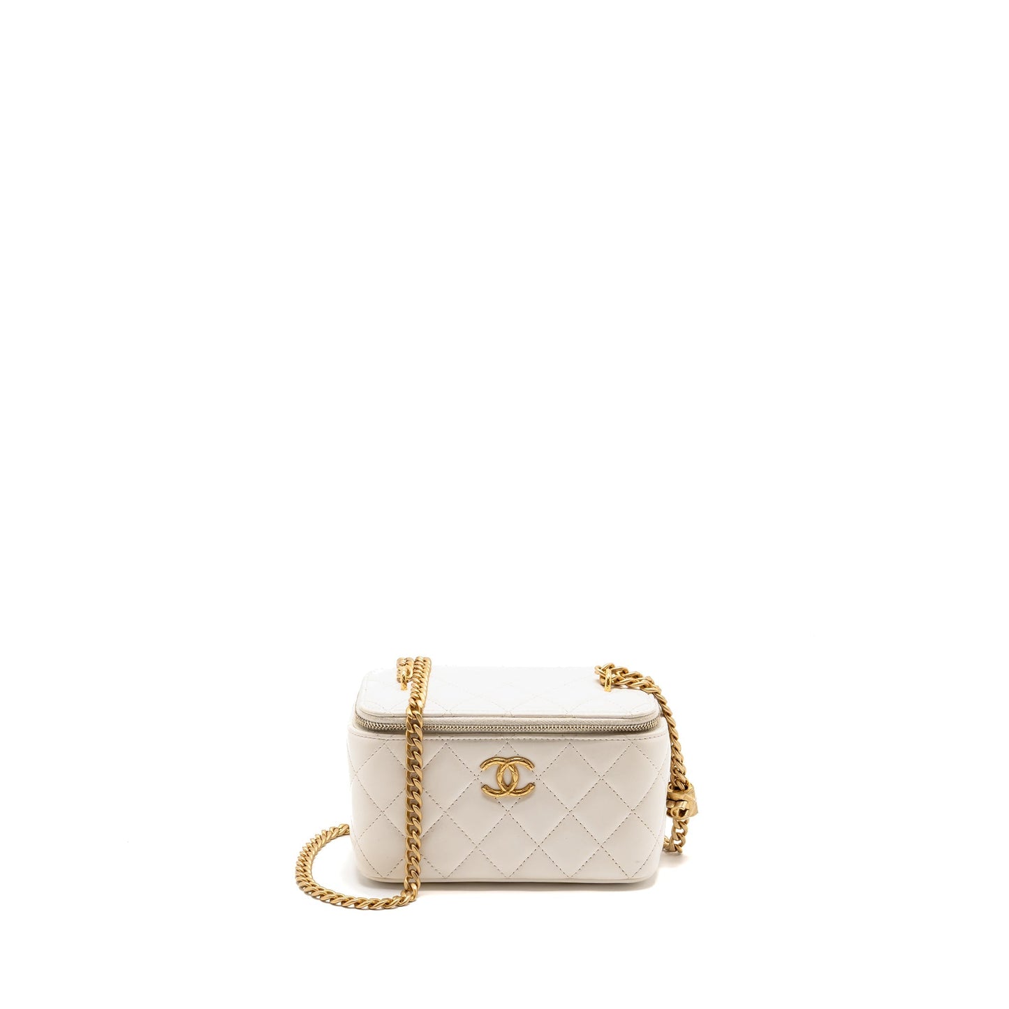 Chanel Gold Pillar Adjustable Chain Long Vanity Lambskin White  (Microchip)