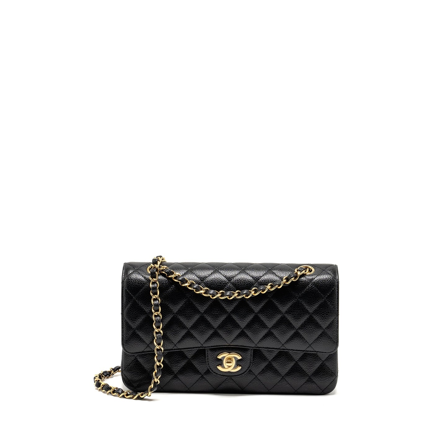 CHANEL Medium Classic Double Flap Bag Caviar Black  (Microchip)