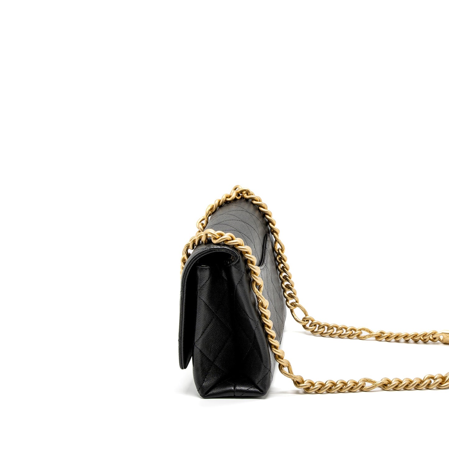 Chanel Flap Bag With Detail Chain Grained Calfskin Black Brushed  (Microchip)