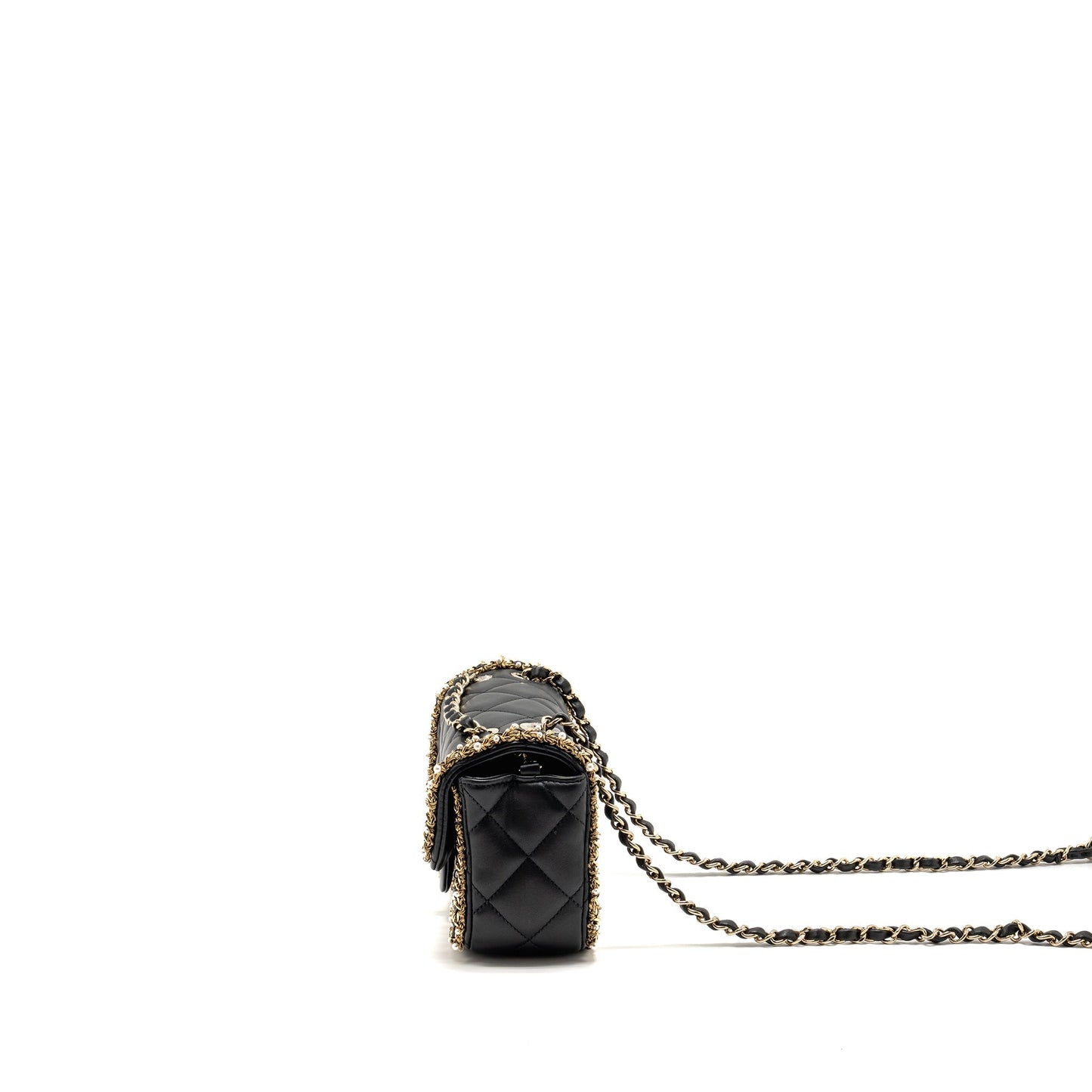 Chanel Pearl Detailed Edge Mini Flap Bag Lambskin Black L (Microchip)