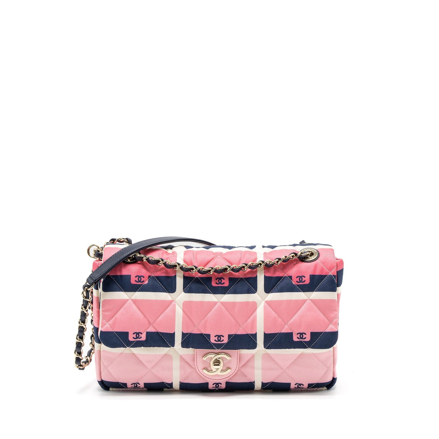Chanel CC Logo Printed Flap Bag Fabric Multicolour LGHW (Microchip)
