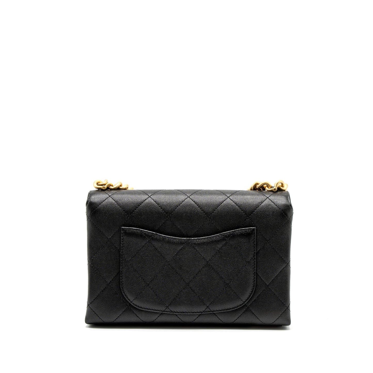 Chanel Flap Bag With Detail Chain Grained Calfskin Black Brushed  (Microchip)