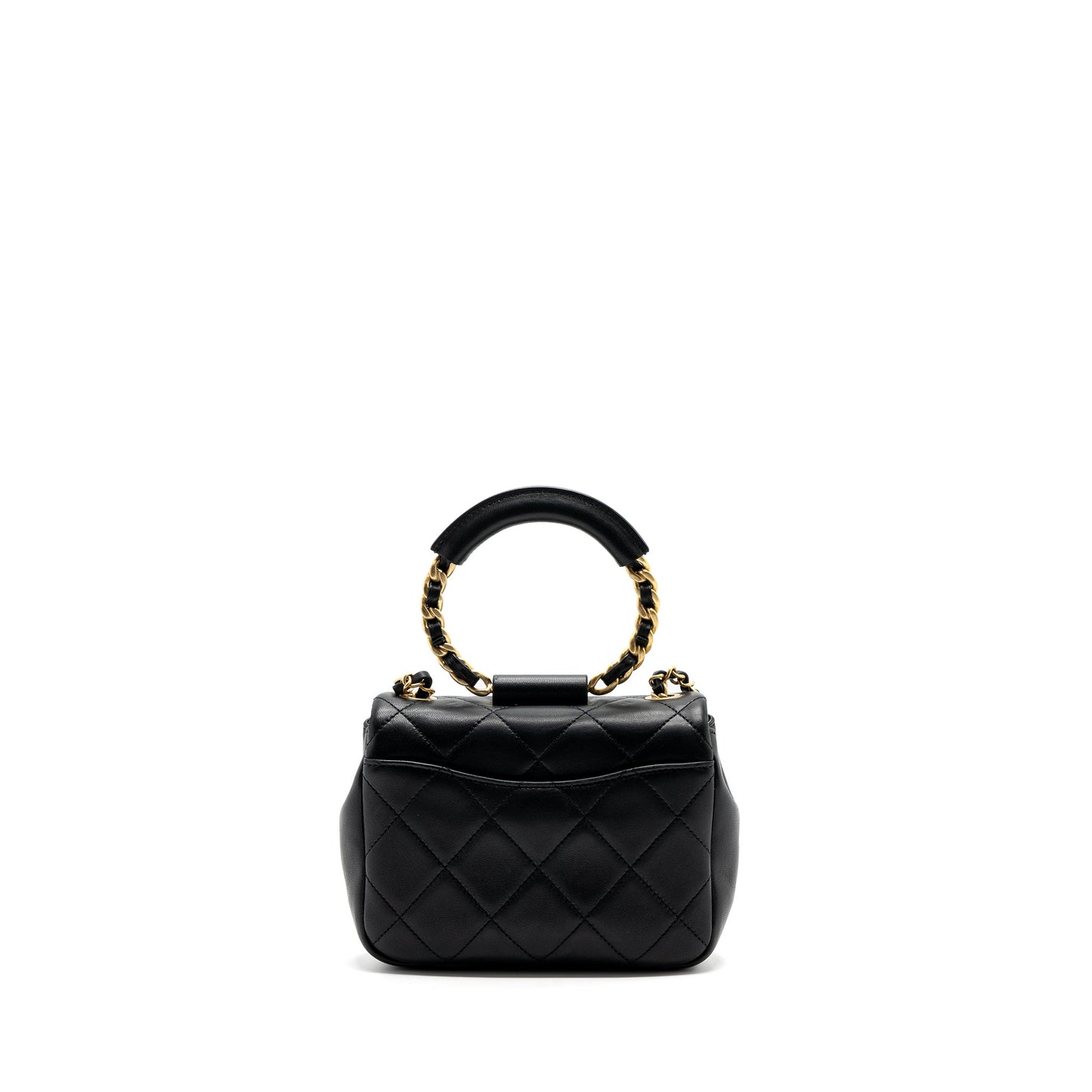 Chanel CIRCULAR HANDLE QUILTED FLAP BAG LAMBSKIN BLACK BRUSHED