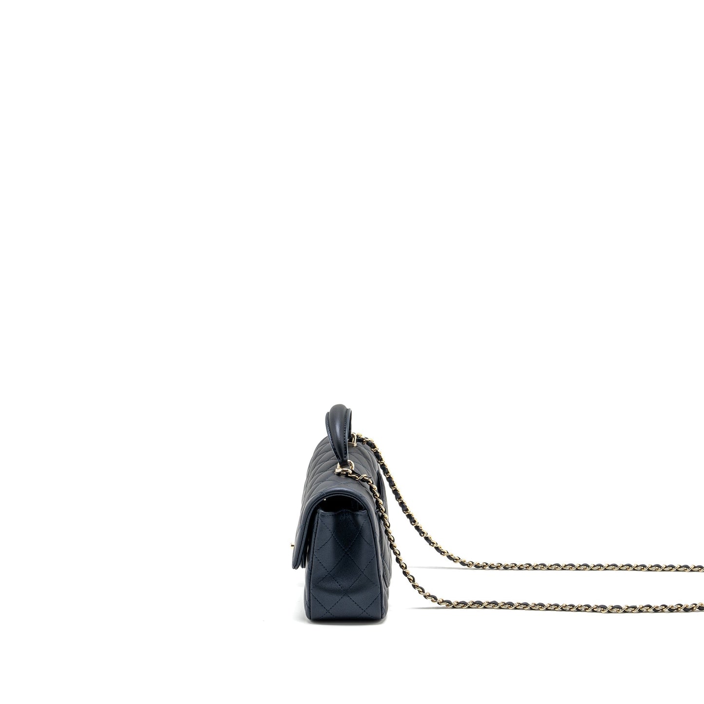 Chanel Top handle mini rectangular flap bag lambskin navy L (microchip)