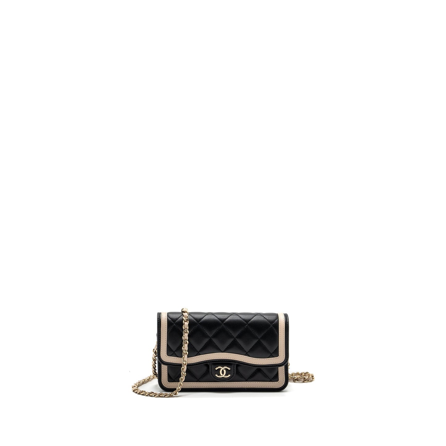 Chanel 23B Flap Phone Holder Lambskin Black/ White L (microchip)