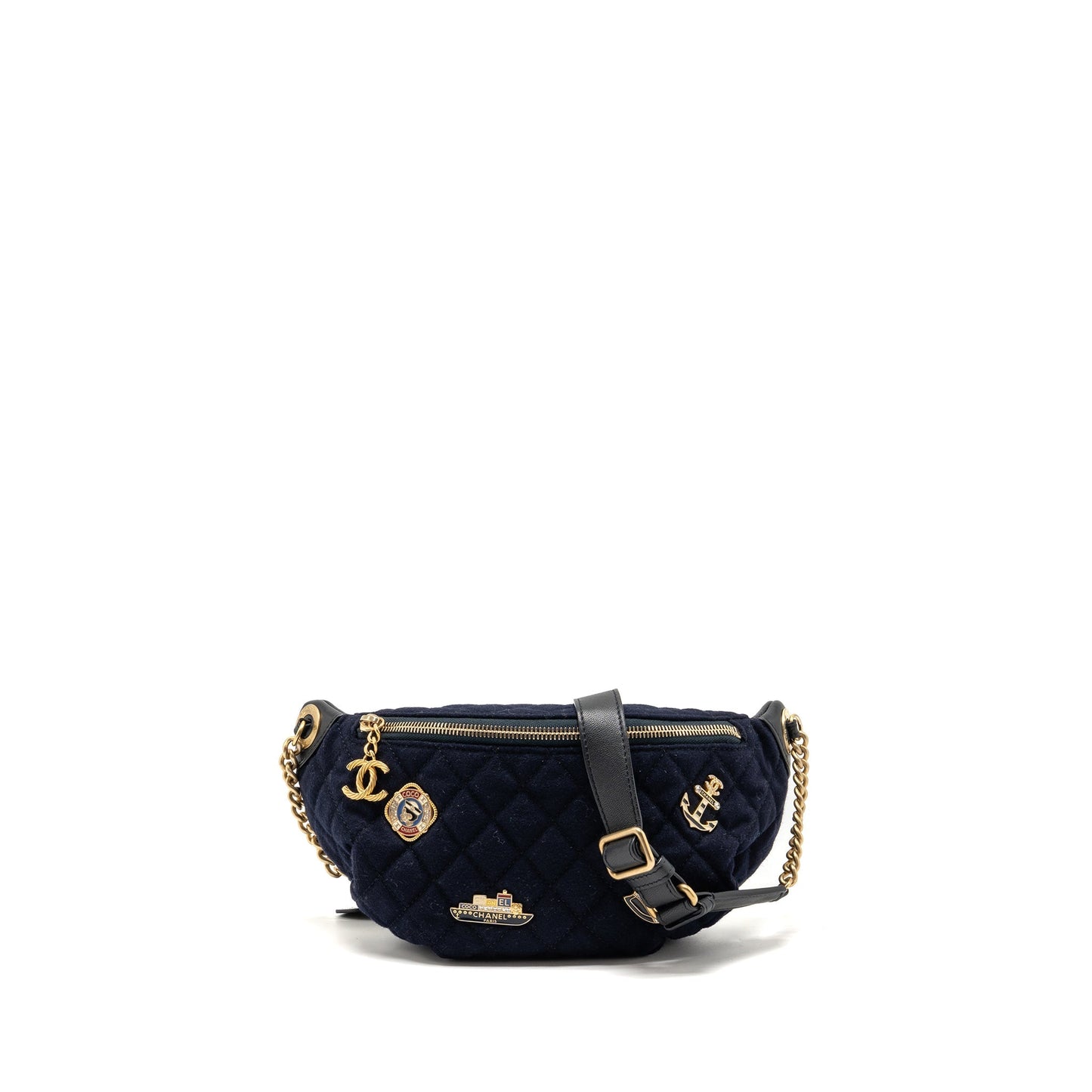 Chanel Paris Hamburg Charms Belt Bag Wool/Lambskin Navy/Black