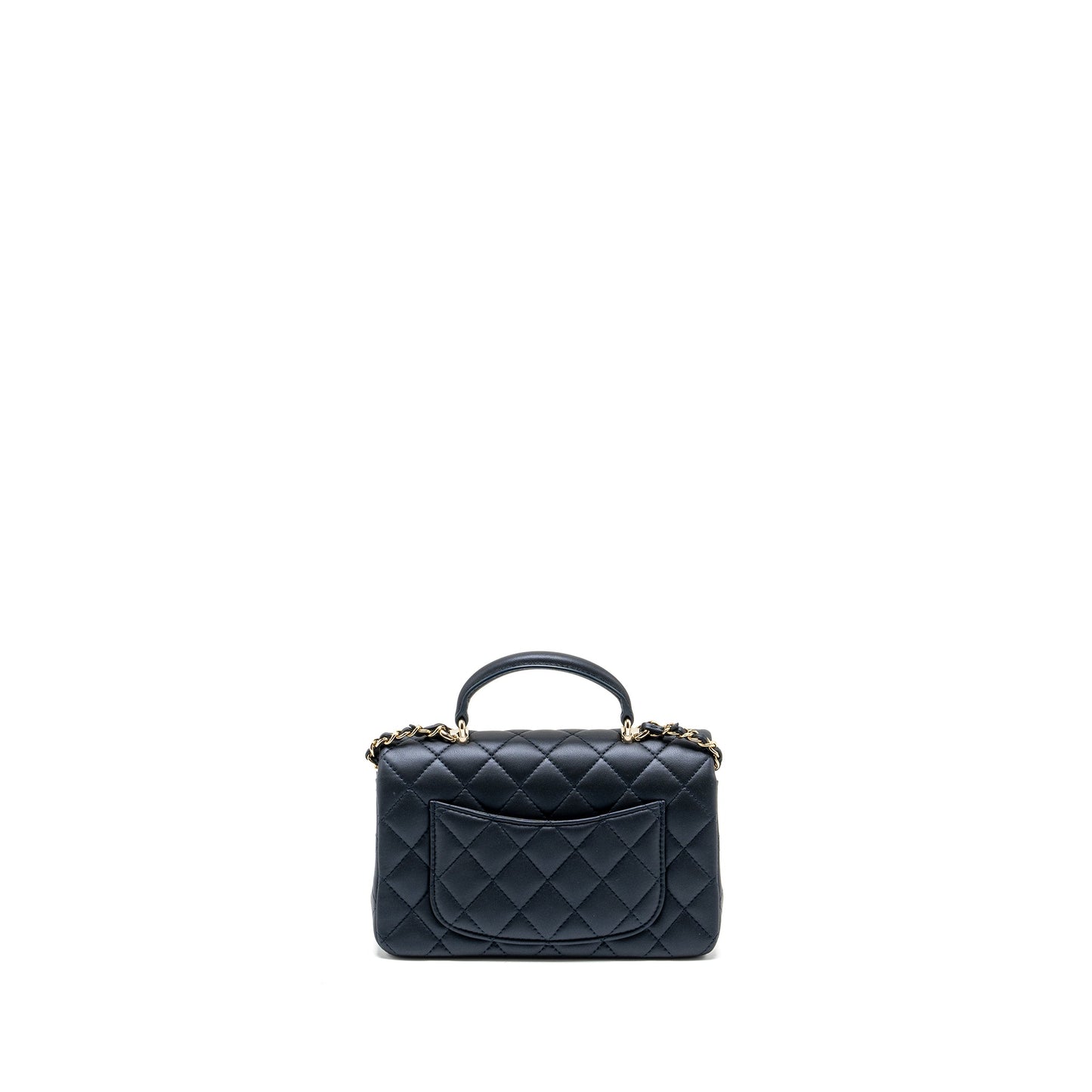 Chanel Top handle mini rectangular flap bag lambskin navy L (microchip)