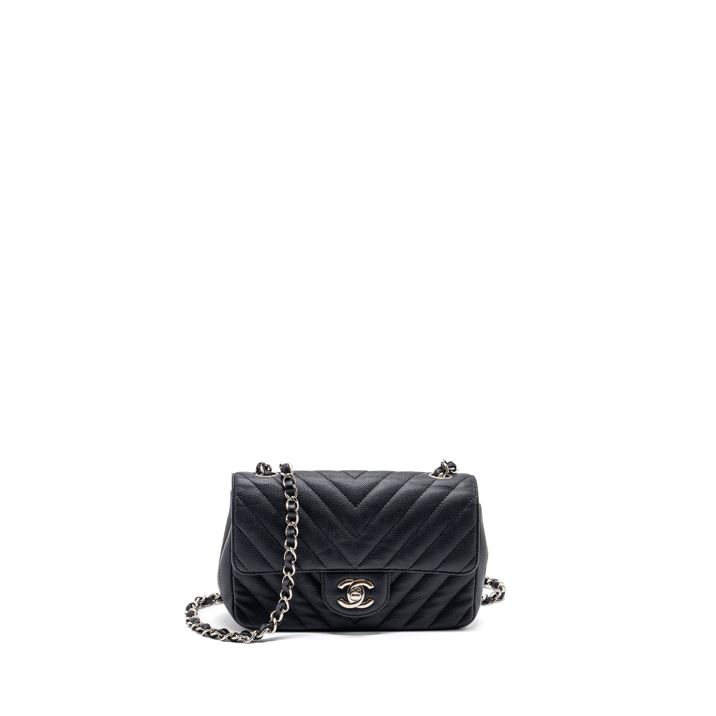Chanel Mini Rectangular Flap Bag Chevron Caviar Black