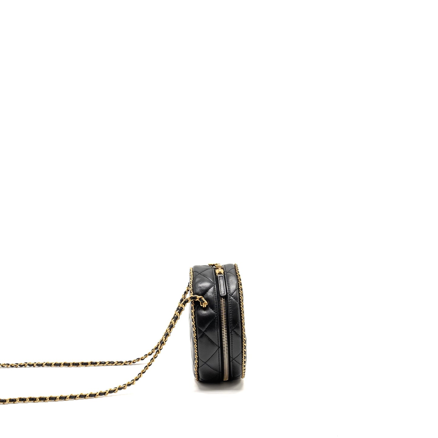 CHANEL Round Vanity With Chain Lambskin Black  (Microchip)