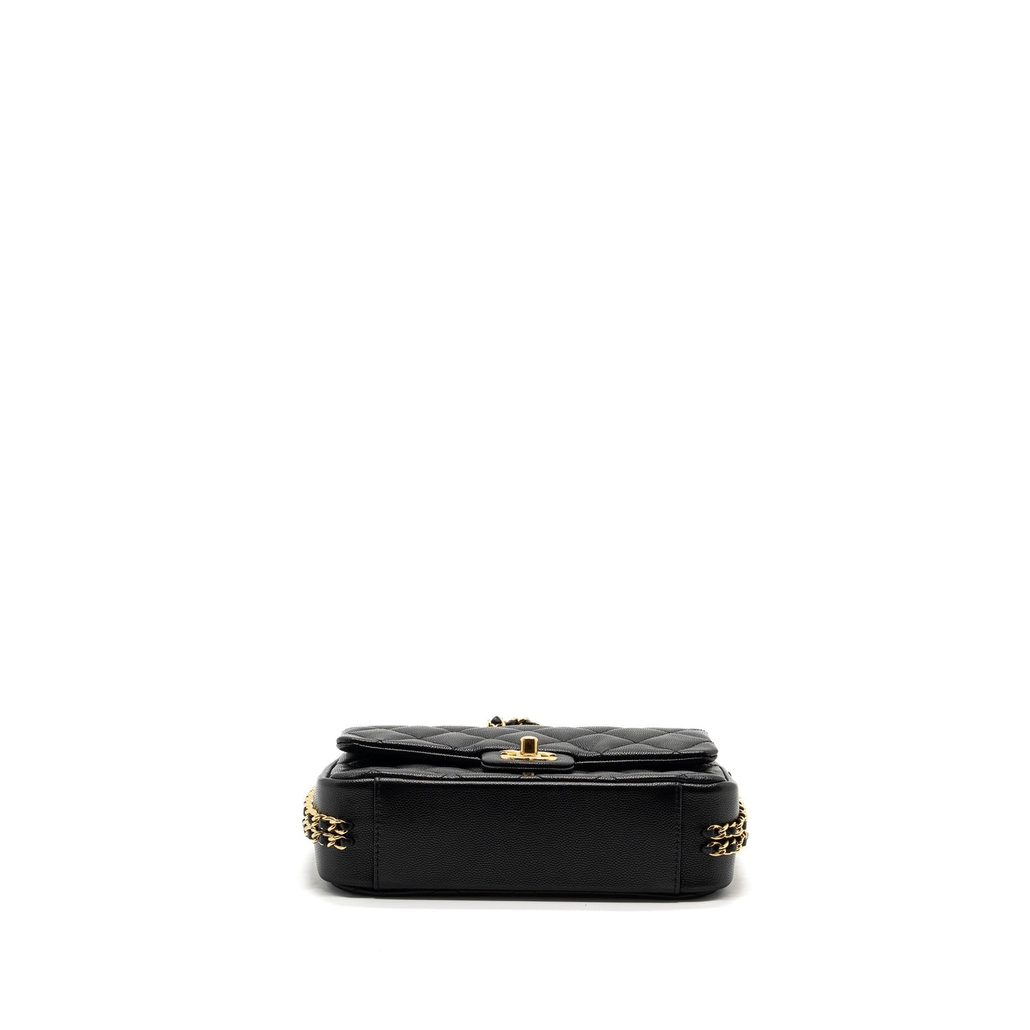 Chanel Quilted Flap Bag with Double and CC Logo Chain Caviar Black  (Microchip)