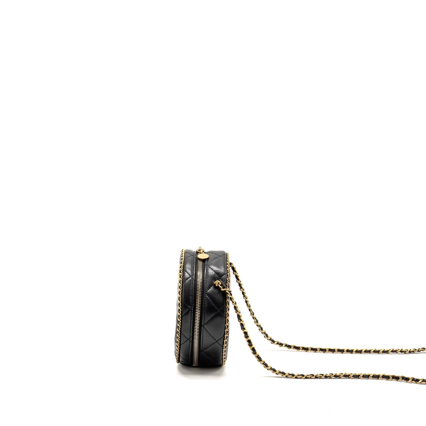 CHANEL Round Vanity With Chain Lambskin Black  (Microchip)