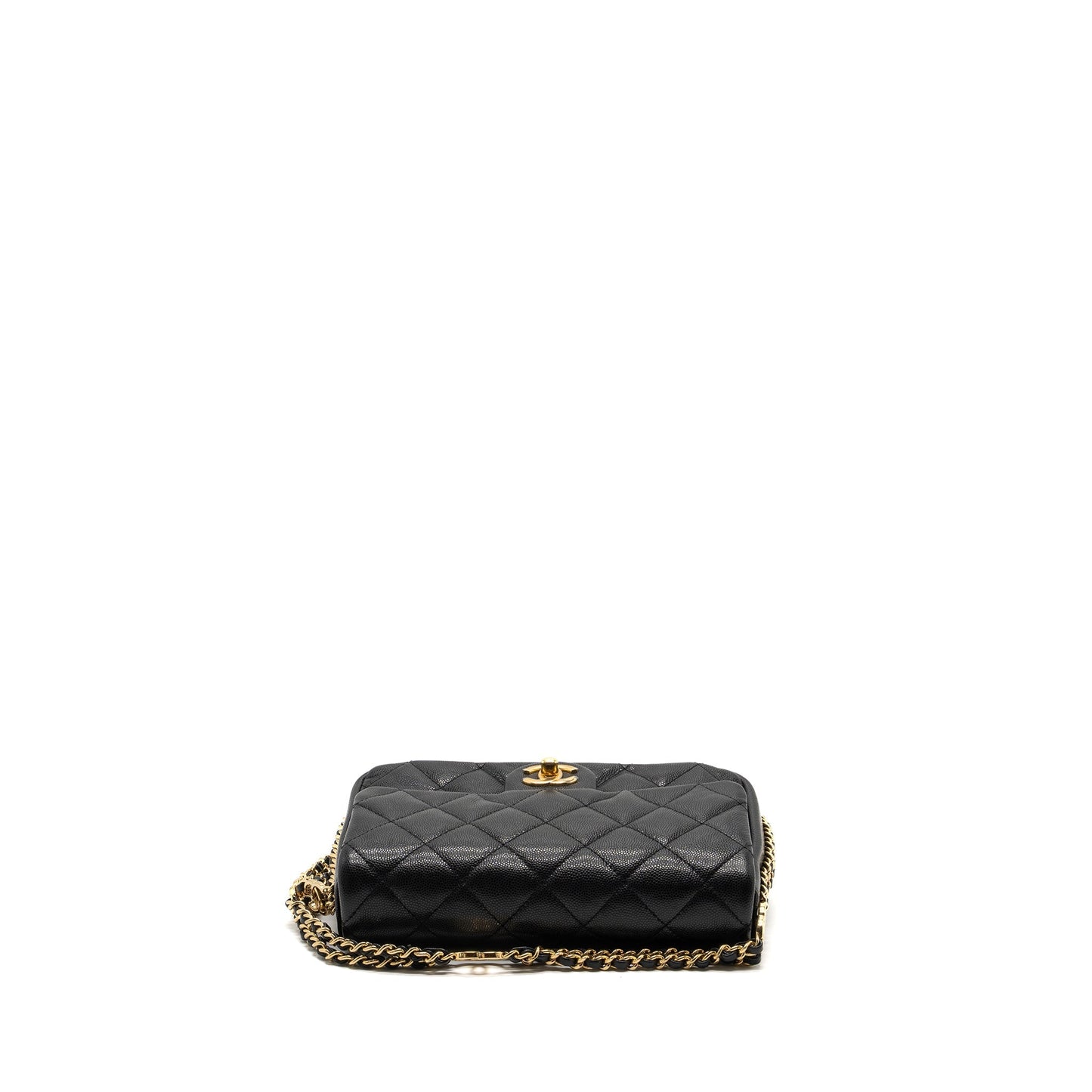 Chanel Quilted Flap Bag with Double and CC Logo Chain Caviar Black  (Microchip)