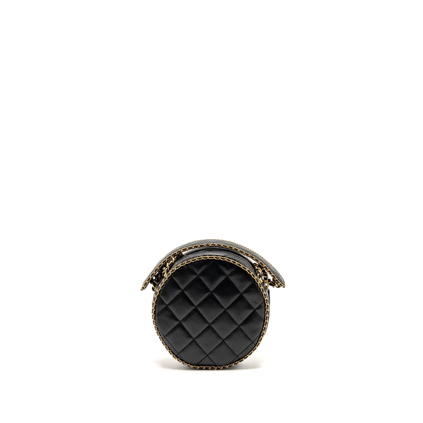 CHANEL Round Vanity With Chain Lambskin Black  (Microchip)